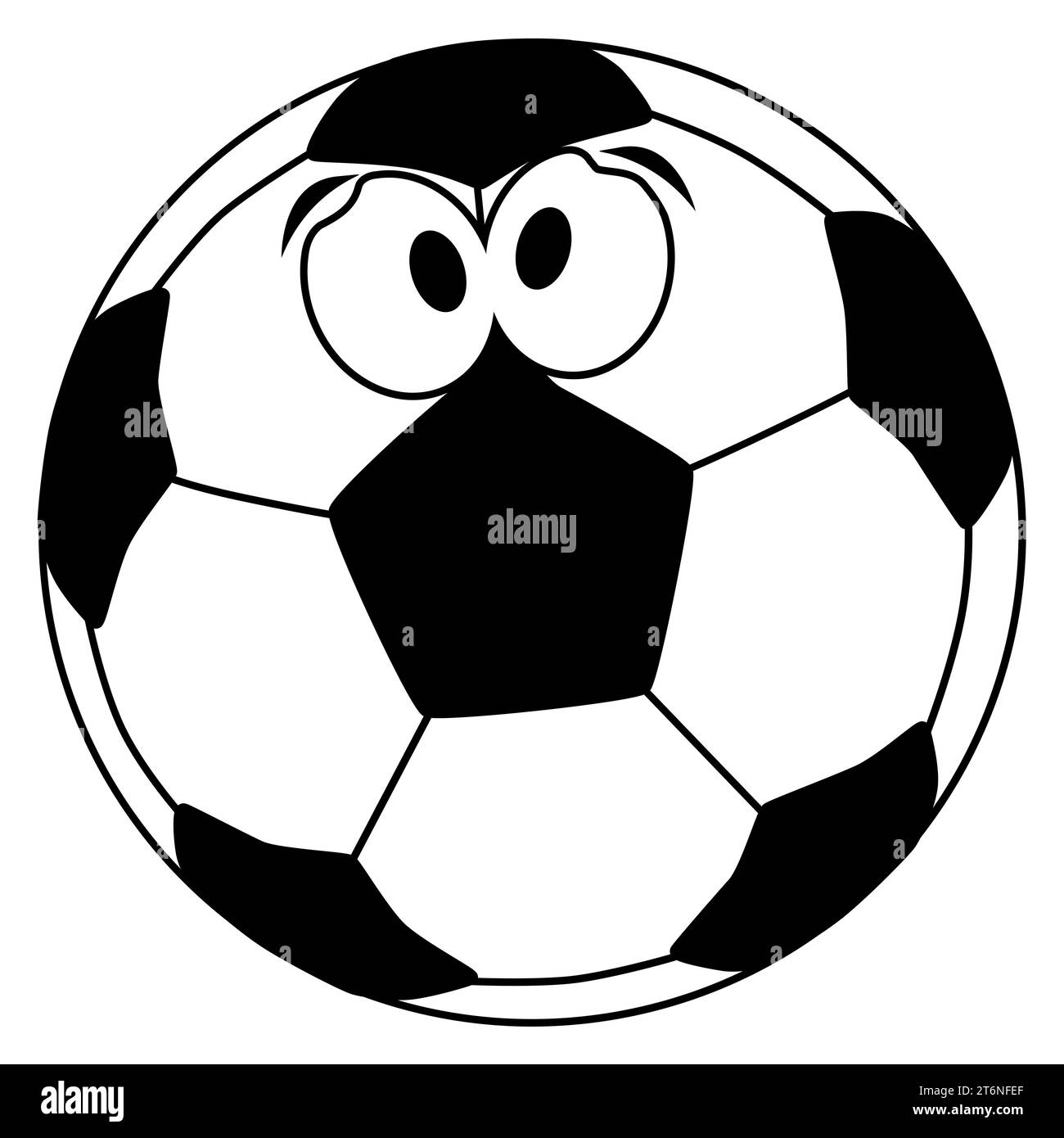 Un visage de blague de football de style dessin animé sur un football isolé sur un fond blanc. Banque D'Images