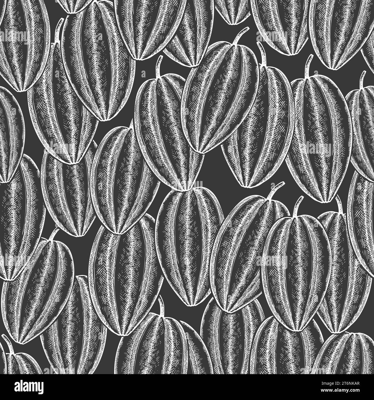 Motif de carambola sans couture de style esquisse dessiné à la main. Illustration vectorielle de fruits frais biologiques sur tableau à craie. Fond rétro fruit Illustration de Vecteur