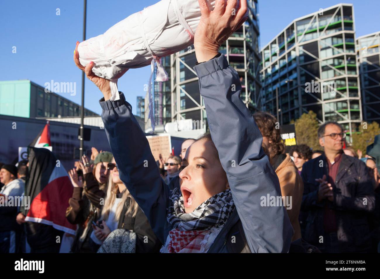 Londres, Royaume-Uni, 11 novembre 2023 : plus de 800 000 manifestants ont défilé à Londres pour réclamer un cessez-le-feu à Gaza. Depuis que le Hamas a attaqué Israël le 7 octobre, le bombardement israélien de Gaza a fait des milliers de morts. La protestation d'aujourd'hui a été rendue publique par les tentatives de Suella Braverman de faire pression sur la police pour l'interdire. Anna Watson/Alamy Live News Banque D'Images