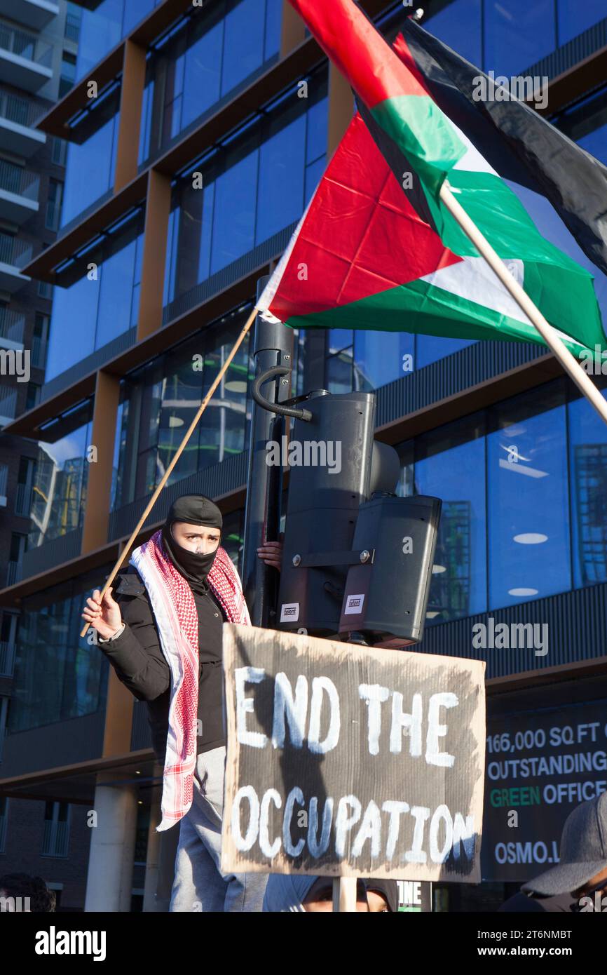 Londres, Royaume-Uni, 11 novembre 2023 : plus de 800 000 manifestants ont défilé à Londres pour réclamer un cessez-le-feu à Gaza. Depuis que le Hamas a attaqué Israël le 7 octobre, le bombardement israélien de Gaza a fait des milliers de morts. La protestation d'aujourd'hui a été rendue publique par les tentatives de Suella Braverman de faire pression sur la police pour l'interdire. Anna Watson/Alamy Live News Banque D'Images