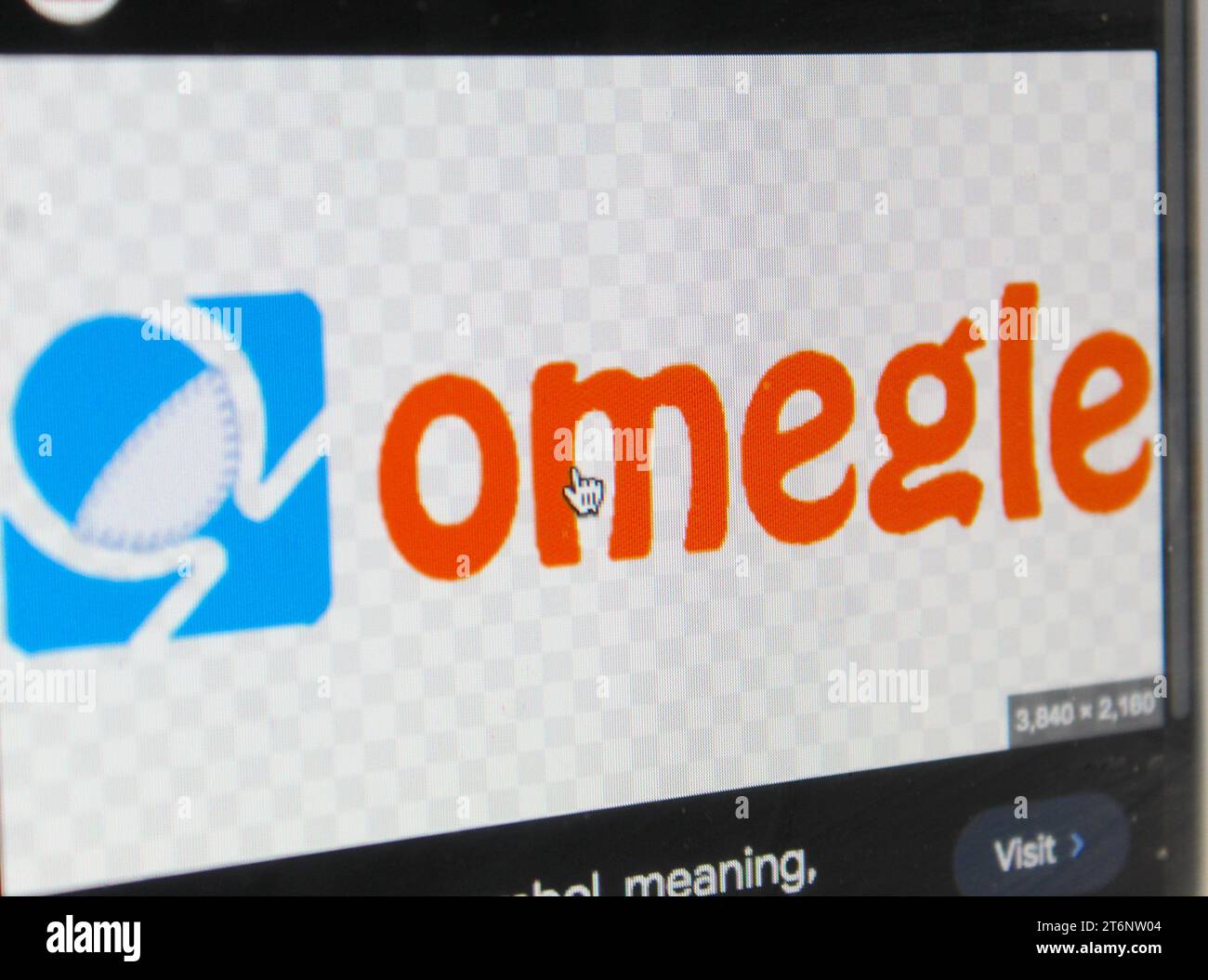 Une photo du logo orange et bleu pour le site 'Omegle'. Banque D'Images