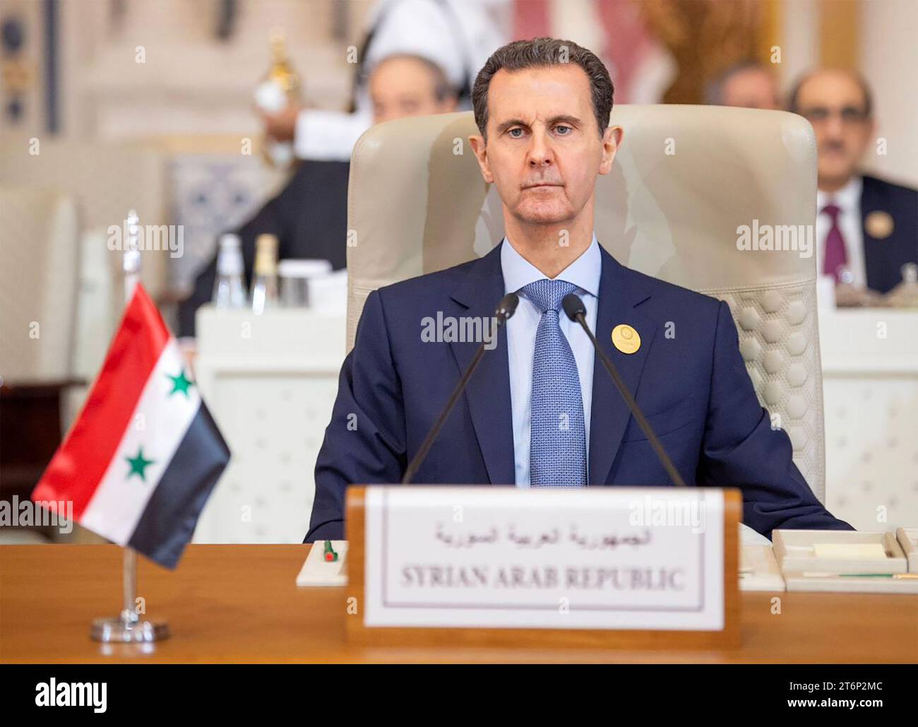 Le président syrien Bachar el-Assad assiste à une réunion d'urgence de la Ligue arabe et de l'Organisation de la coopération islamique (OCI), à Riyad, en Arabie saoudite, le samedi 11 novembre 2023. Le sommet devait souligner les exigences que la guerre israélienne à Gaza prenne fin avant que la violence ne se produise dans d'autres pays. Photo de via Saudi Press Agency/UPI Banque D'Images