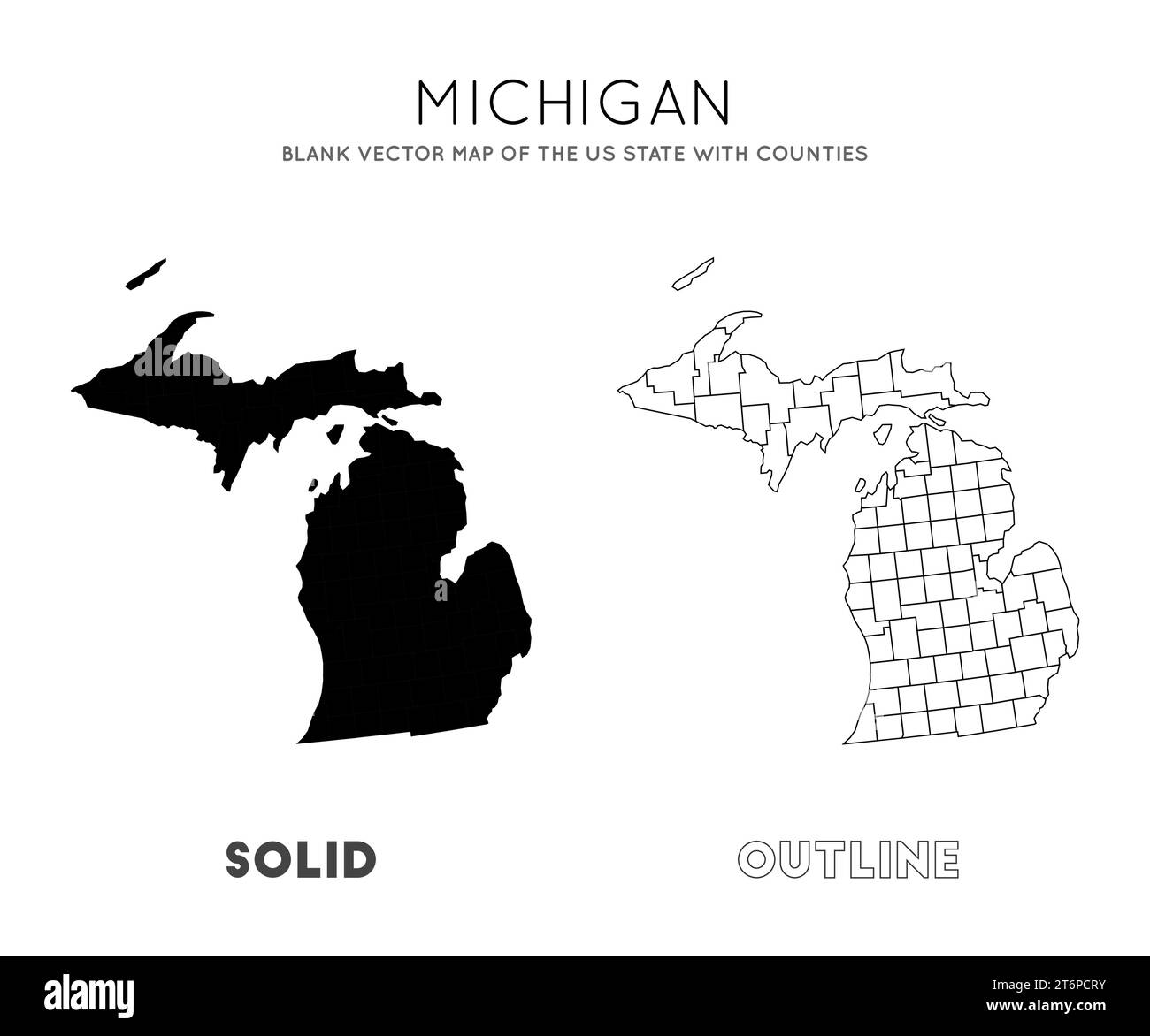 Carte du Michigan. Carte vectorielle vierge de l'état des États-Unis avec les comtés. Borders of Michigan pour votre infographie. Illustration vectorielle. Illustration de Vecteur