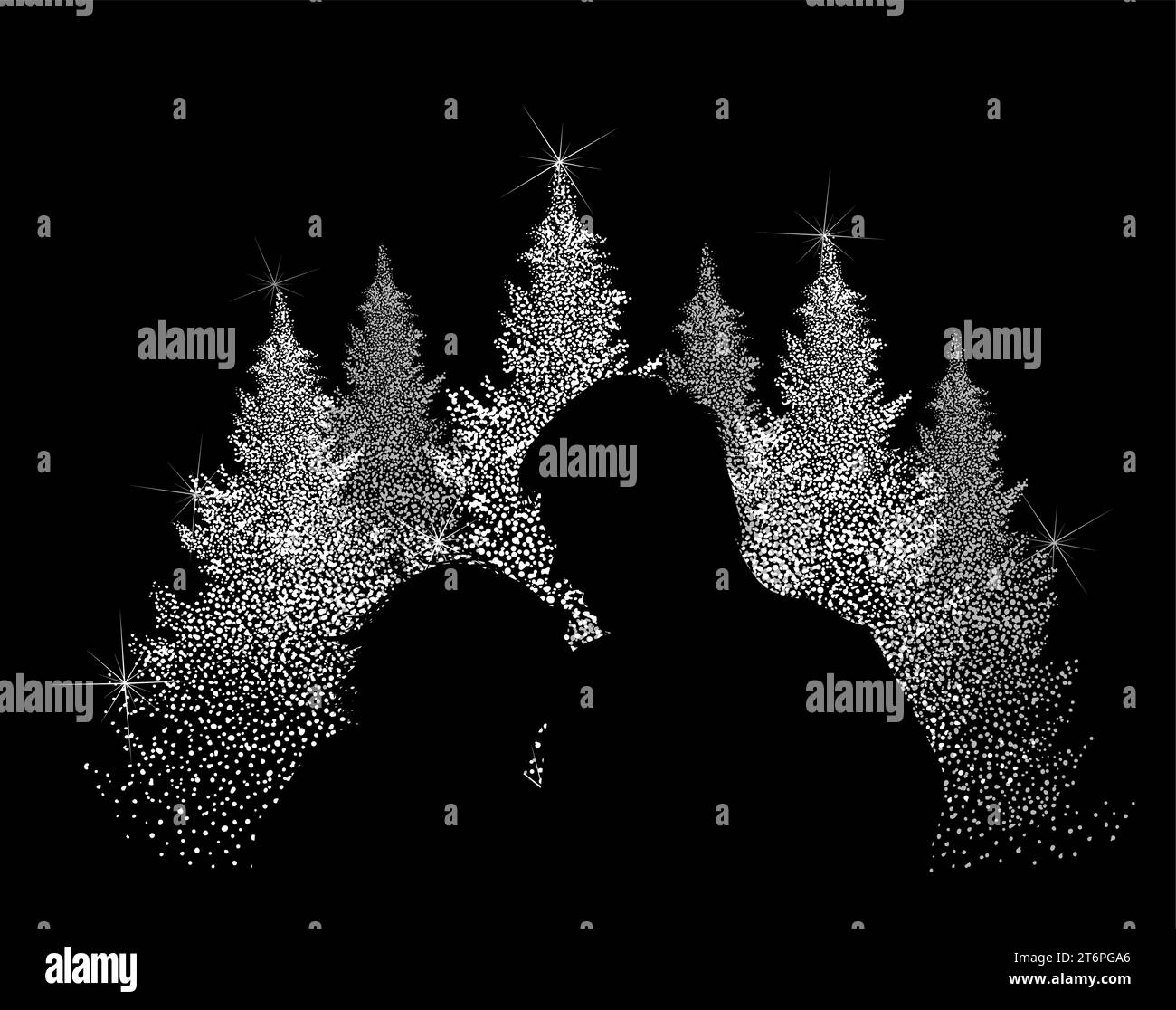 Les amoureux s'embrassent au sapin de Noël. Noël. MyRealHoliday. dessin à la main. Pas IA. Illustration vectorielle Illustration de Vecteur