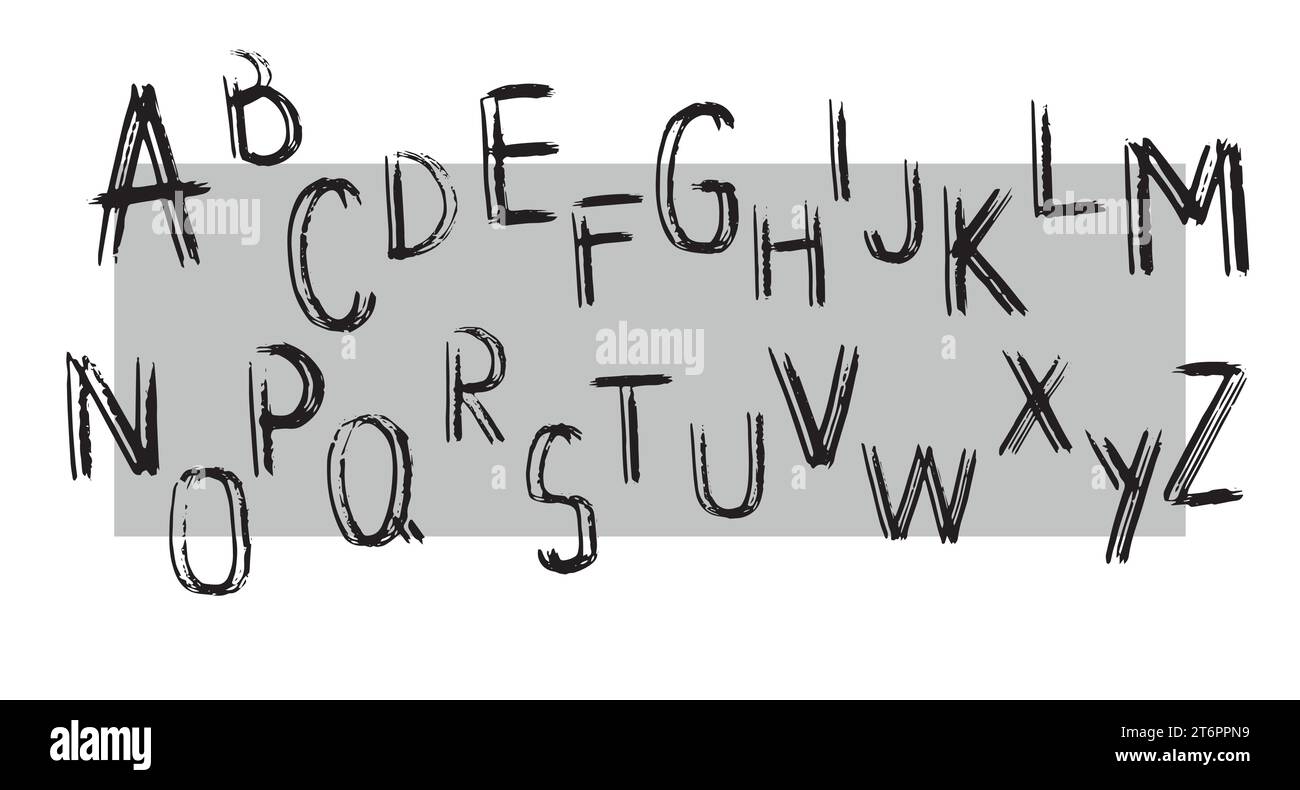 ensemble de lettres de l'alphabet grunge avec lettres majuscules. Police vectorielle texturée. Texture noire des lettres sur fond blanc, pour la conception typographique. Uppe Illustration de Vecteur