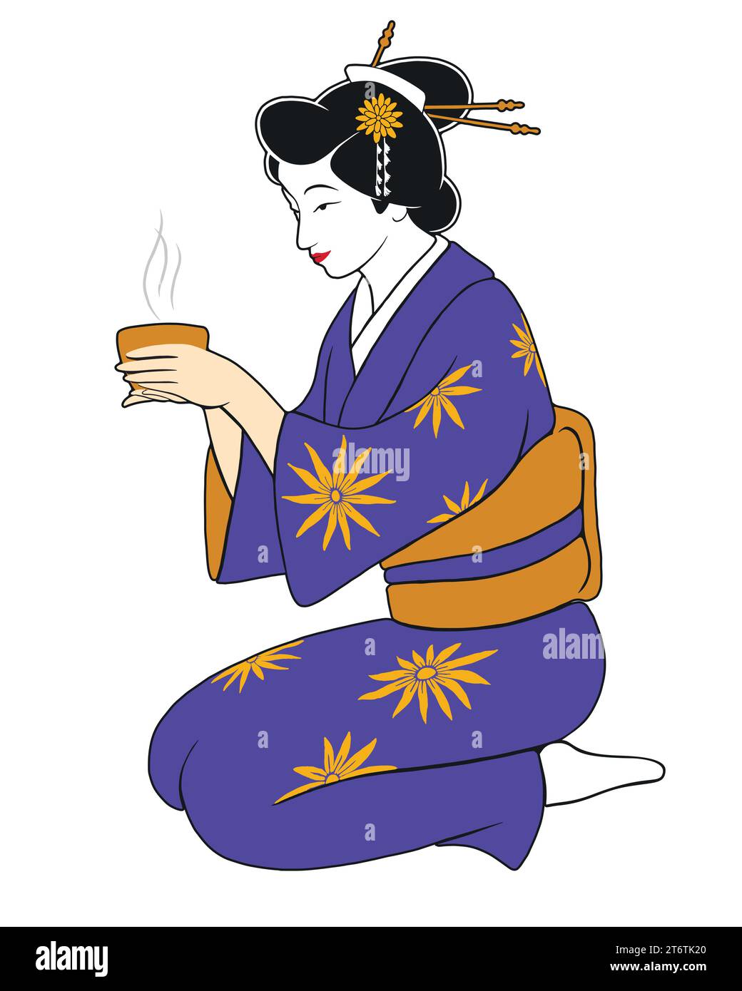 Femme asiatique avec une tasse de thé Illustration de Vecteur