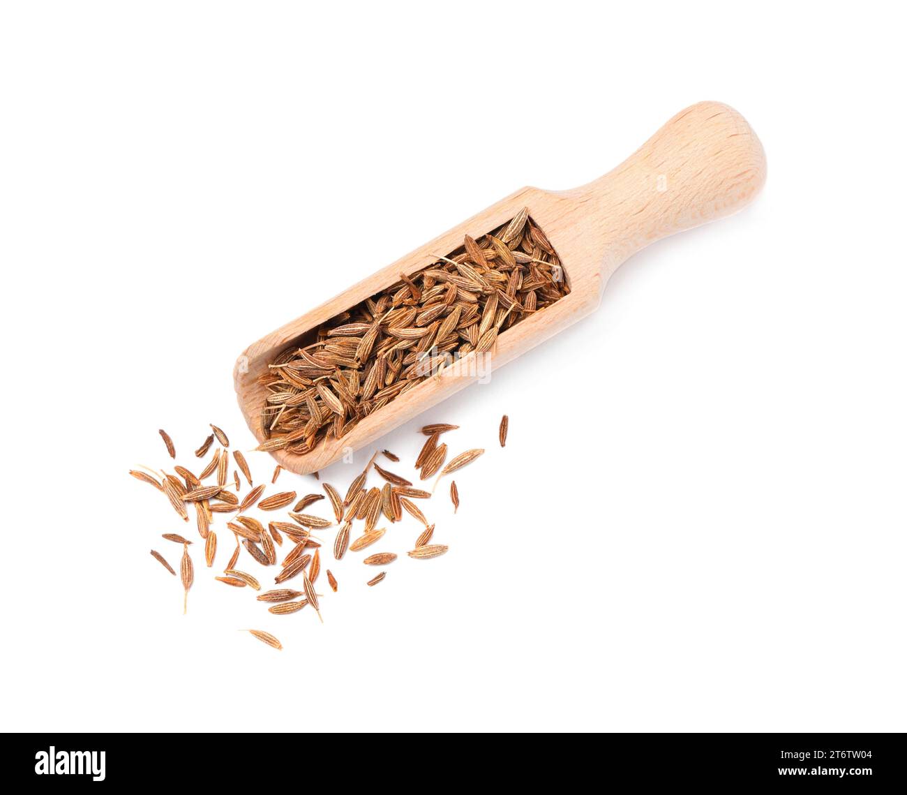 Boule de graines de carvi aromatique (cumin persan) isolées sur blanc, vue de dessus Banque D'Images