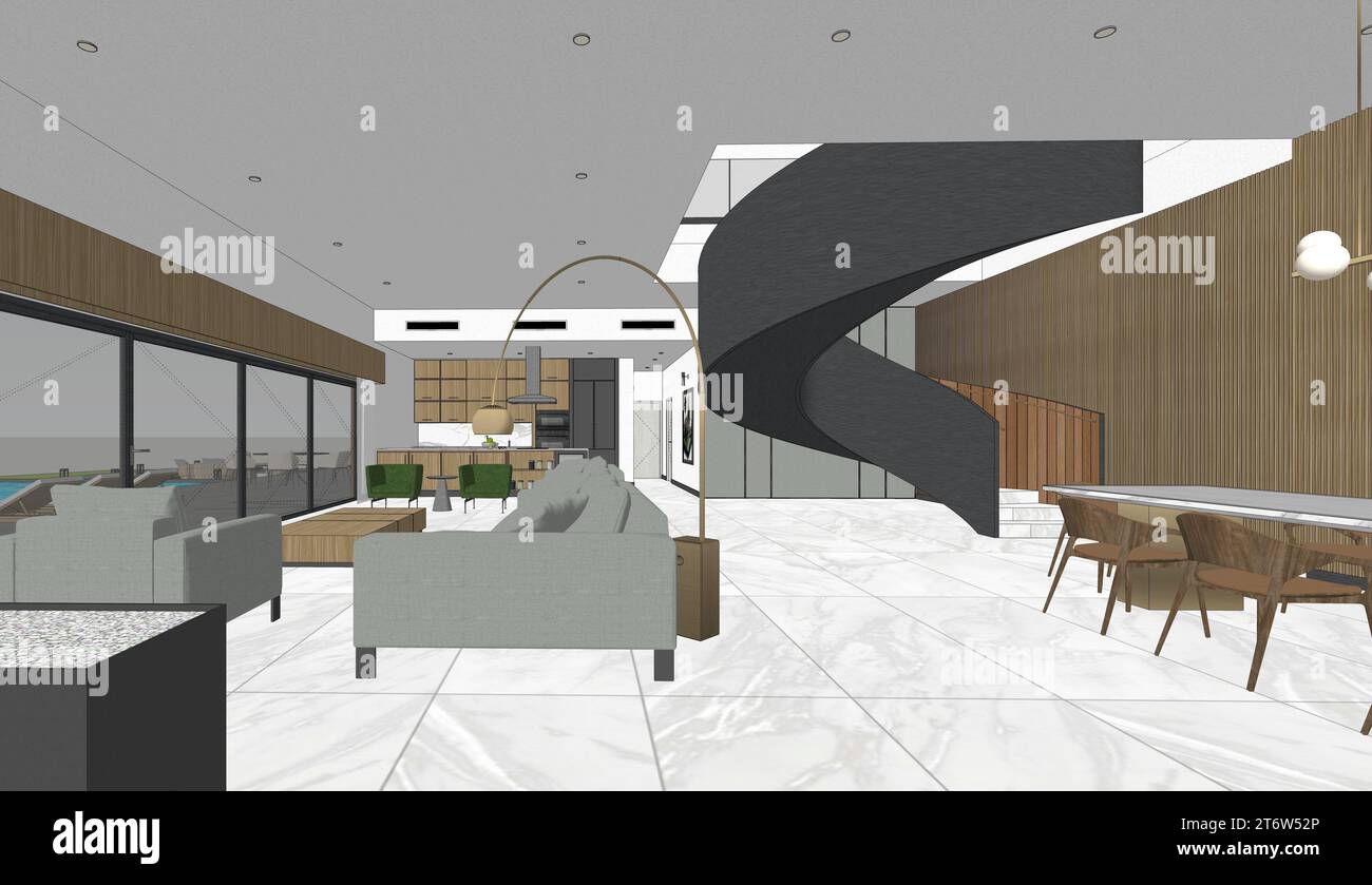 3d Render Modern Guest House scène d'intérieur - avec des meubles Banque D'Images