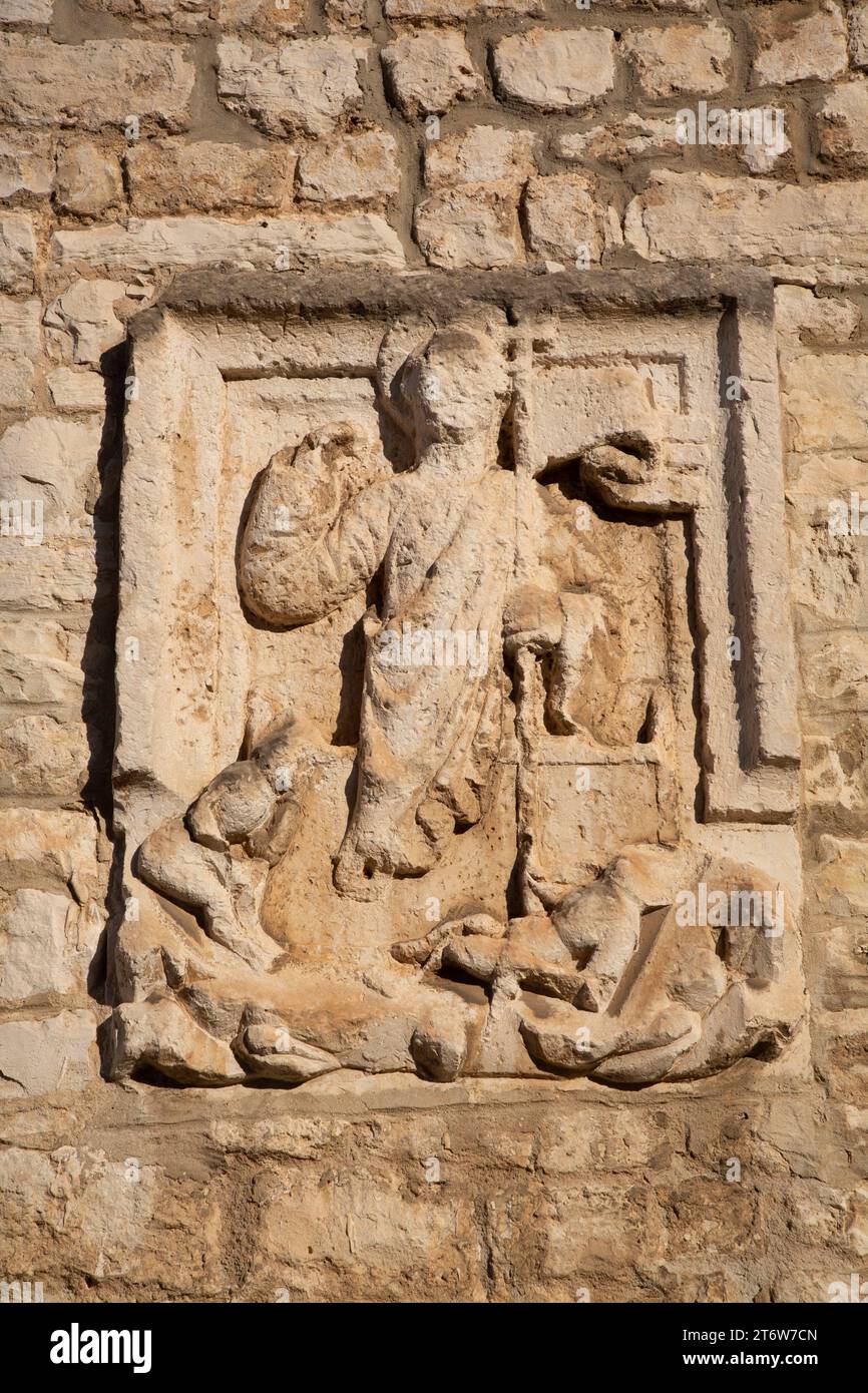 Sculpture, Cathédrale de l'Assomption de la Bienheureuse Vierge Marie (4e siècle), Pula, Croatie Banque D'Images