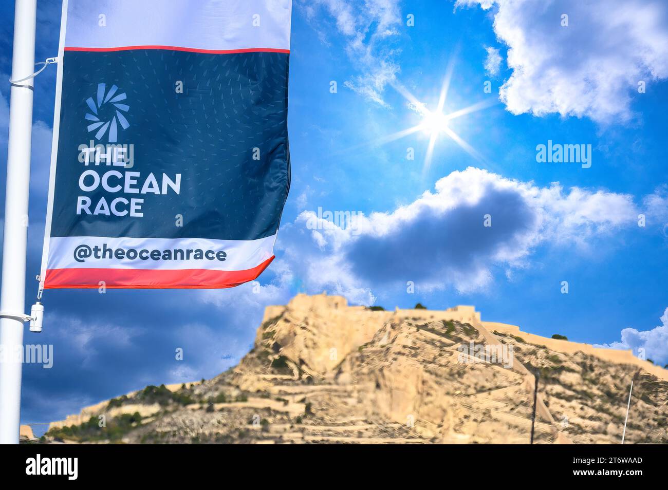 Alicante, Espagne, bannière textile ou drapeau lisant l'Ocean Race Banque D'Images