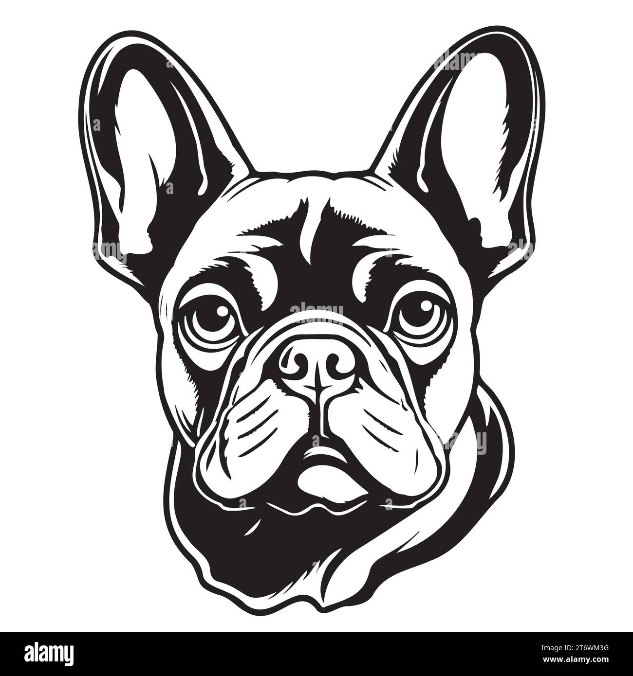 Croquis de tête de bulldog français dessiné à la main dans le livre de coloriage de style comique, animaux de compagnie Illustration de Vecteur