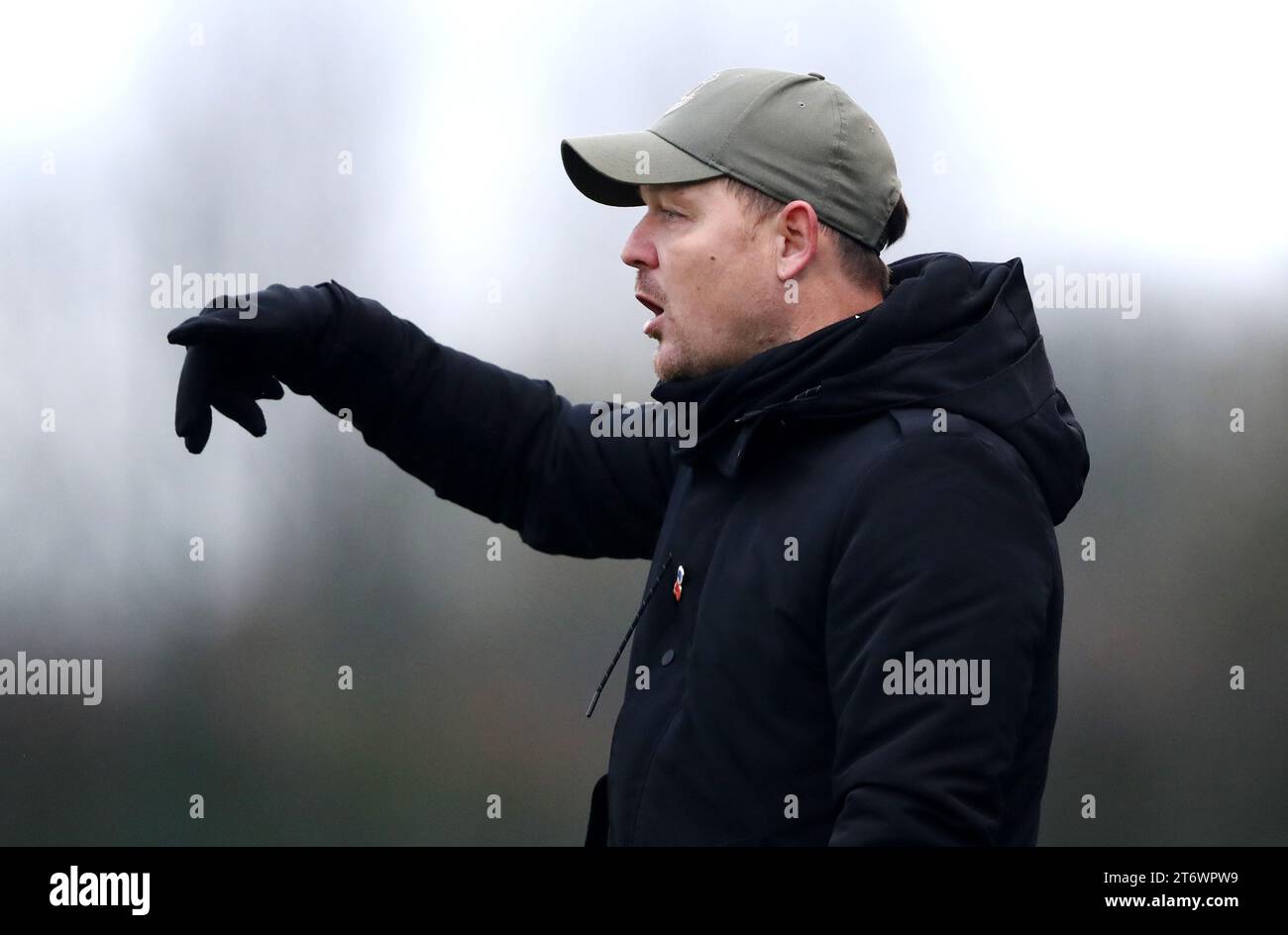 Brian Sorensen, entraîneur d'Everton, lors du match de Super League féminine de Barclays au Walton Hall Park, Liverpool. Date de la photo : dimanche 12 novembre 2023. Banque D'Images