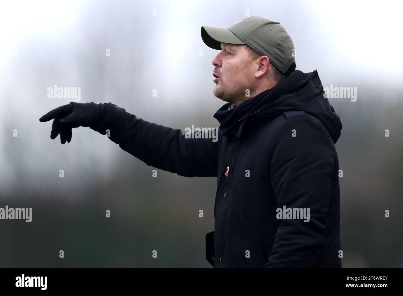 Brian Sorensen, entraîneur d'Everton, lors du match de Super League féminine de Barclays au Walton Hall Park, Liverpool. Date de la photo : dimanche 12 novembre 2023. Banque D'Images