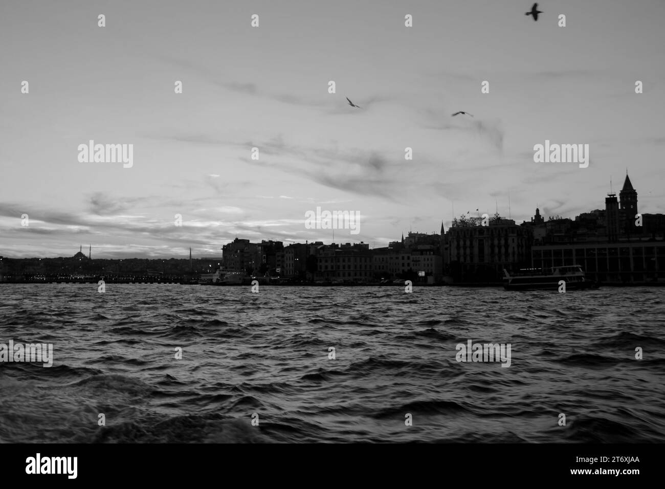 Les silhouettes des bâtiments historiques au bord de la mer dans le quartier de Galata à Istanbul Banque D'Images