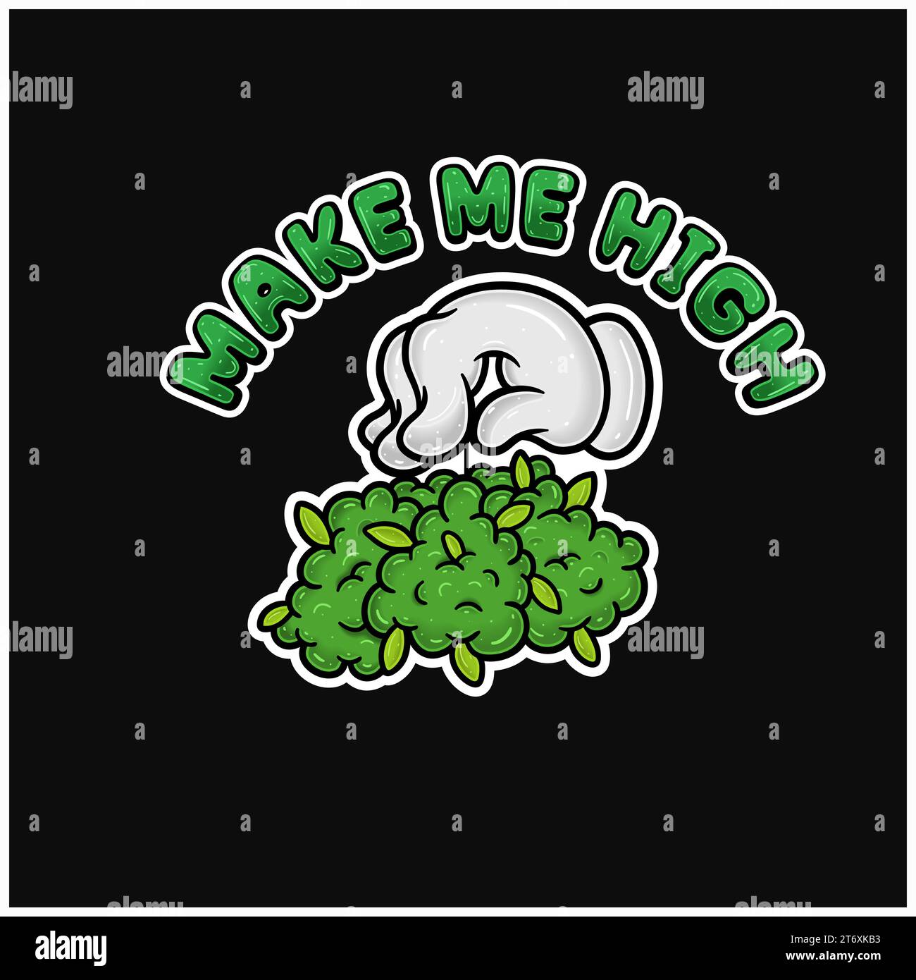 Main Bring Weedbud logo et Make Me High Text. Weed Design pour logo, étiquette, magasin, magasin et produit d'emballage. Illustrations vectorielles. Illustration de Vecteur