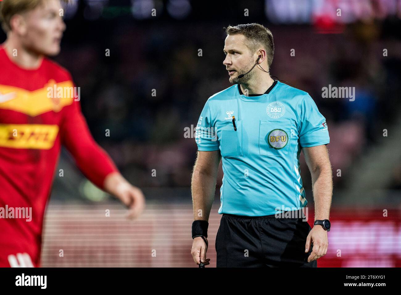 Herning, Danemark. 12 novembre 2023. Arbitre Jens Maae vu lors du match 3F Superliga entre le FC Midtjylland et le FC Nordsjaelland à la MCH Arena de Herning. (Crédit photo : Gonzales photo - Lasse Lagoni). Banque D'Images