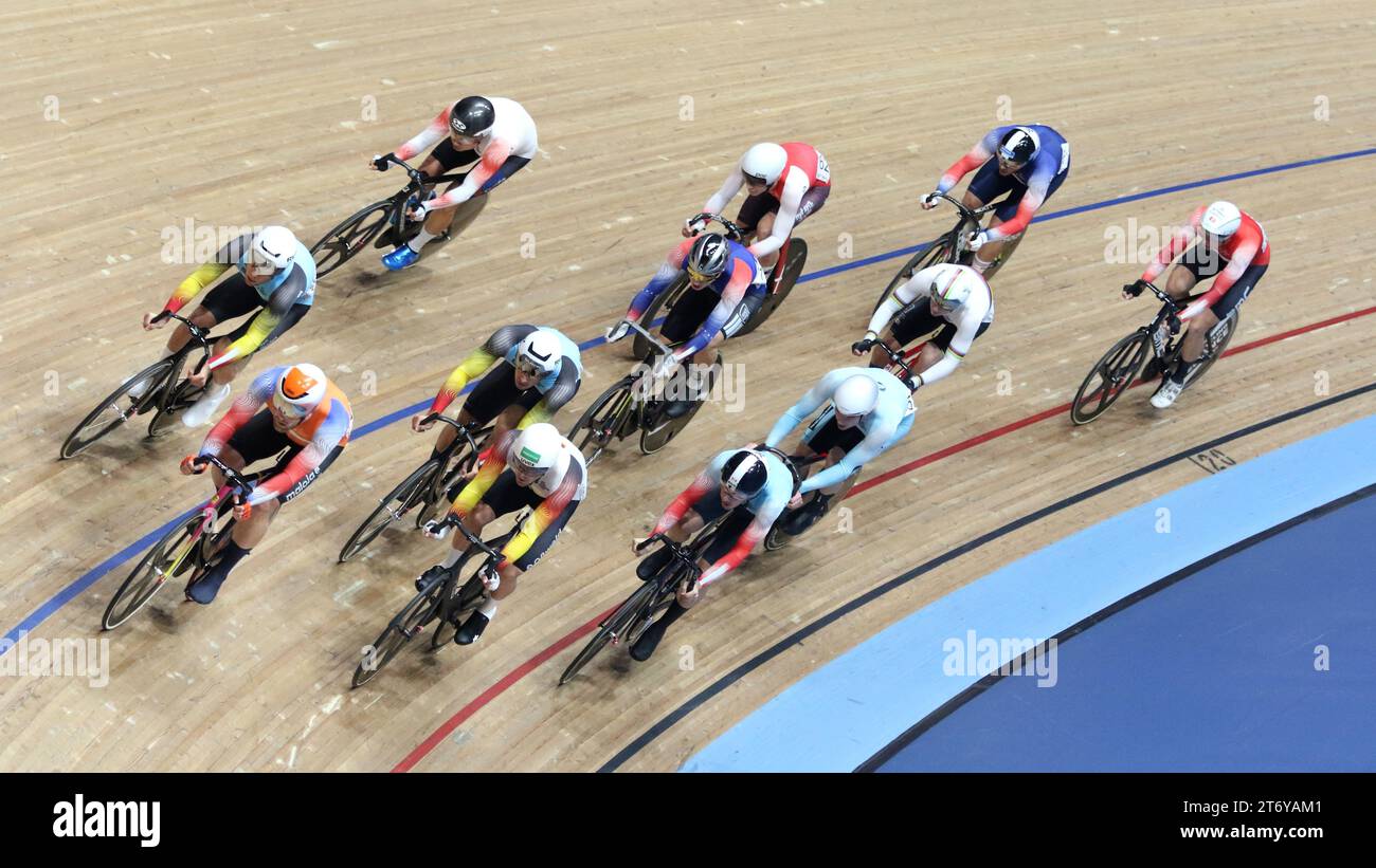 Track Cycling Champions League, Lee Valley Velodrome Londres Royaume-Uni. Course masculine Scratch, 11 décembre 2023 Banque D'Images