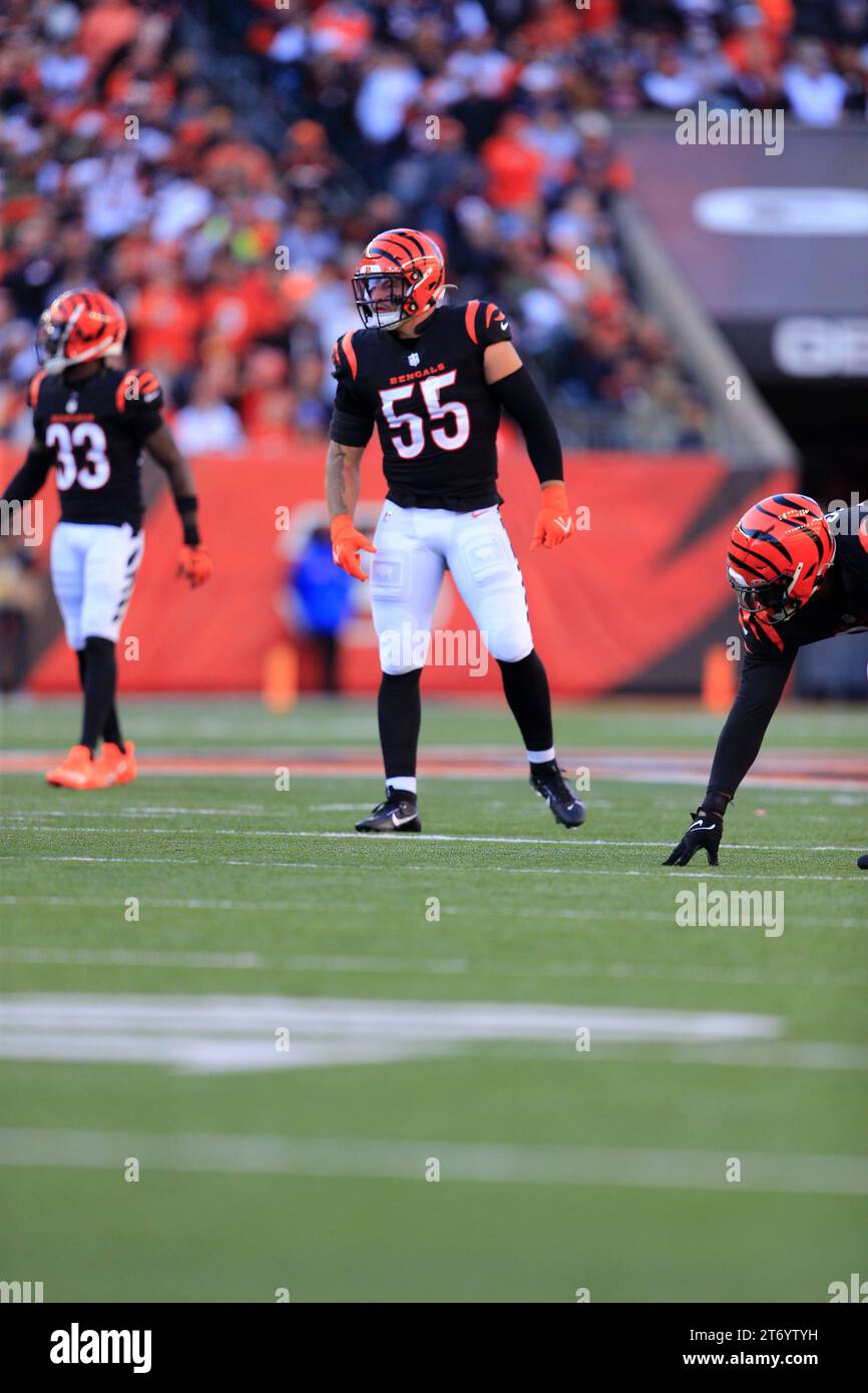 Cincinnati, Ohio, États-Unis. 12 novembre 2023 : le linebacker des Cincinnati Bengals Logan Wilson (55) lors du match de saison régulière entre les Texans de Houston et les Cincinnati Bengals à Cincinnati, Ohio. JP Waldron/Cal Sport Media (image de crédit : © JP Waldron/Cal Sport Media) crédit : CAL Sport Media/Alamy Live News crédit : CAL Sport Media/Alamy Live News Banque D'Images