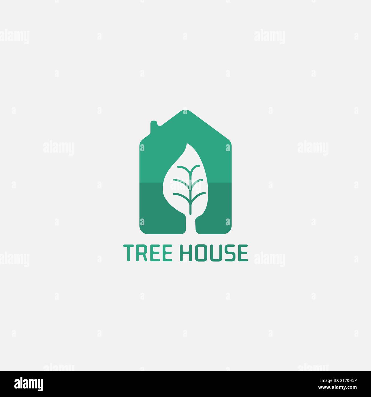 Logo de maison verte avec espace négatif d'arbre. Illustration de Vecteur