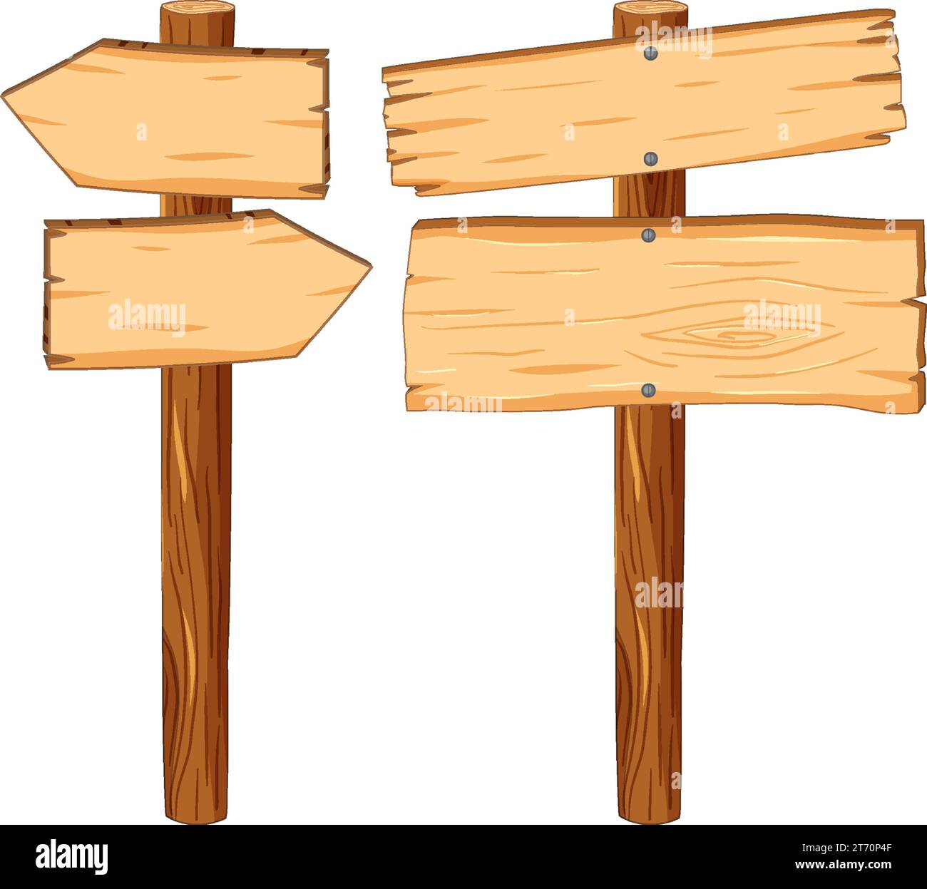 Illustration de dessin animé vectoriel de signes de bannière en bois attachés aux poteaux Illustration de Vecteur