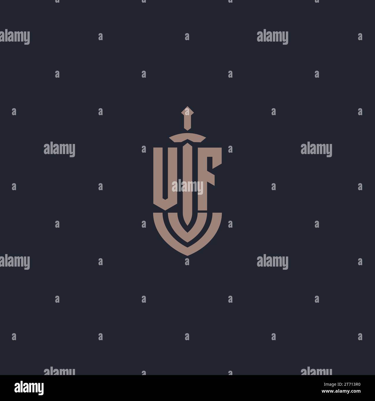 Monogramme de logo VF avec vecteur de modèle de conception de style épée et bouclier Illustration de Vecteur