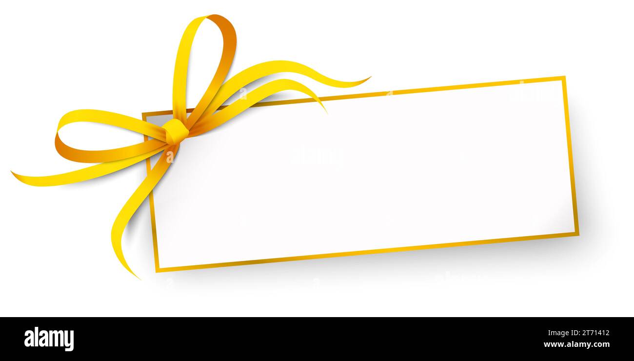 illustration vectorielle eps de petit papier blanc avec ombre et espace libre pour les salutations et beau ruban élégant noeud de couleur jaune Illustration de Vecteur