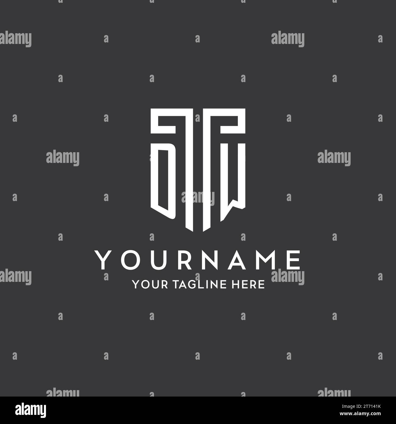 Nom initial du monogramme DW avec graphique vectoriel de conception d'icône de forme de bouclier Illustration de Vecteur