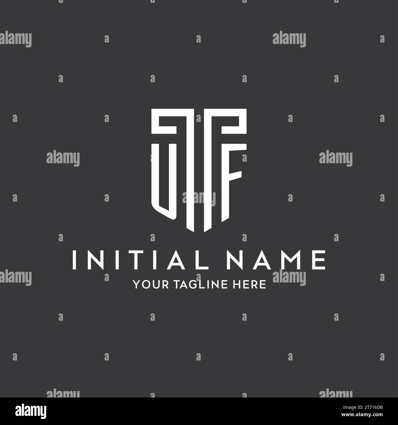 Nom initial du monogramme UF avec graphique vectoriel de conception d'icône de forme de bouclier Illustration de Vecteur