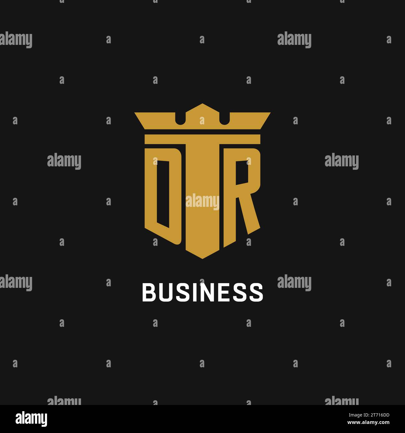 Logo initial Dr avec des idées de conception de style bouclier et couronne Illustration de Vecteur