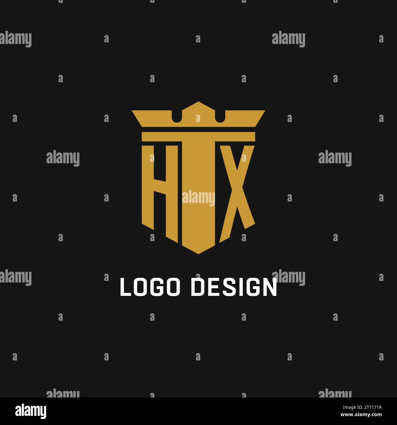 Logo initial HX avec des idées de conception de style bouclier et couronne Illustration de Vecteur