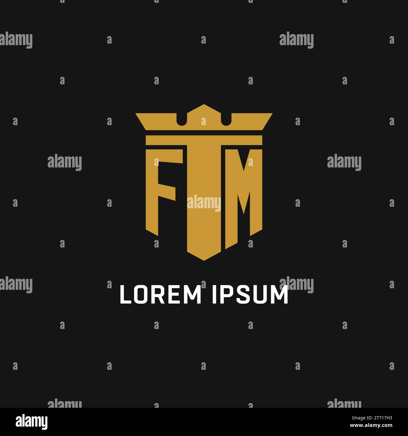 Logo initial FM avec des idées de conception de style bouclier et couronne Illustration de Vecteur