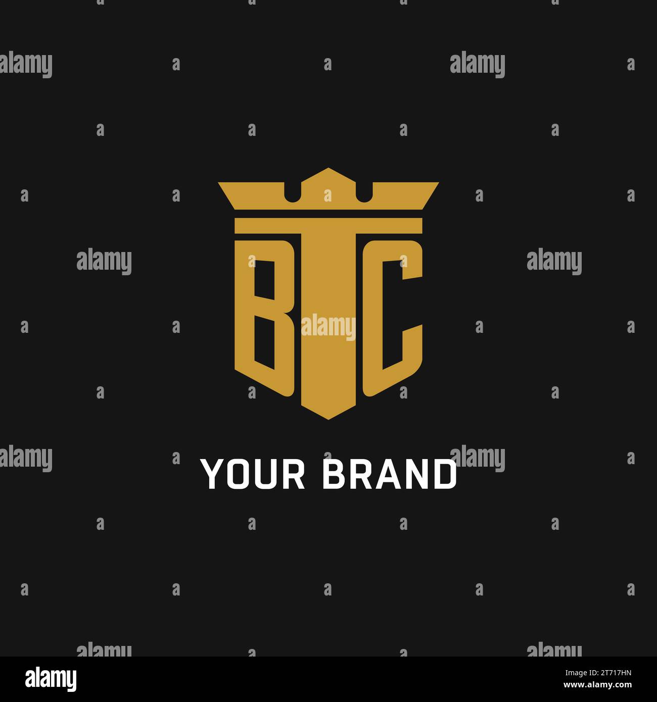 Logo initial BC avec des idées de conception de style bouclier et couronne Illustration de Vecteur