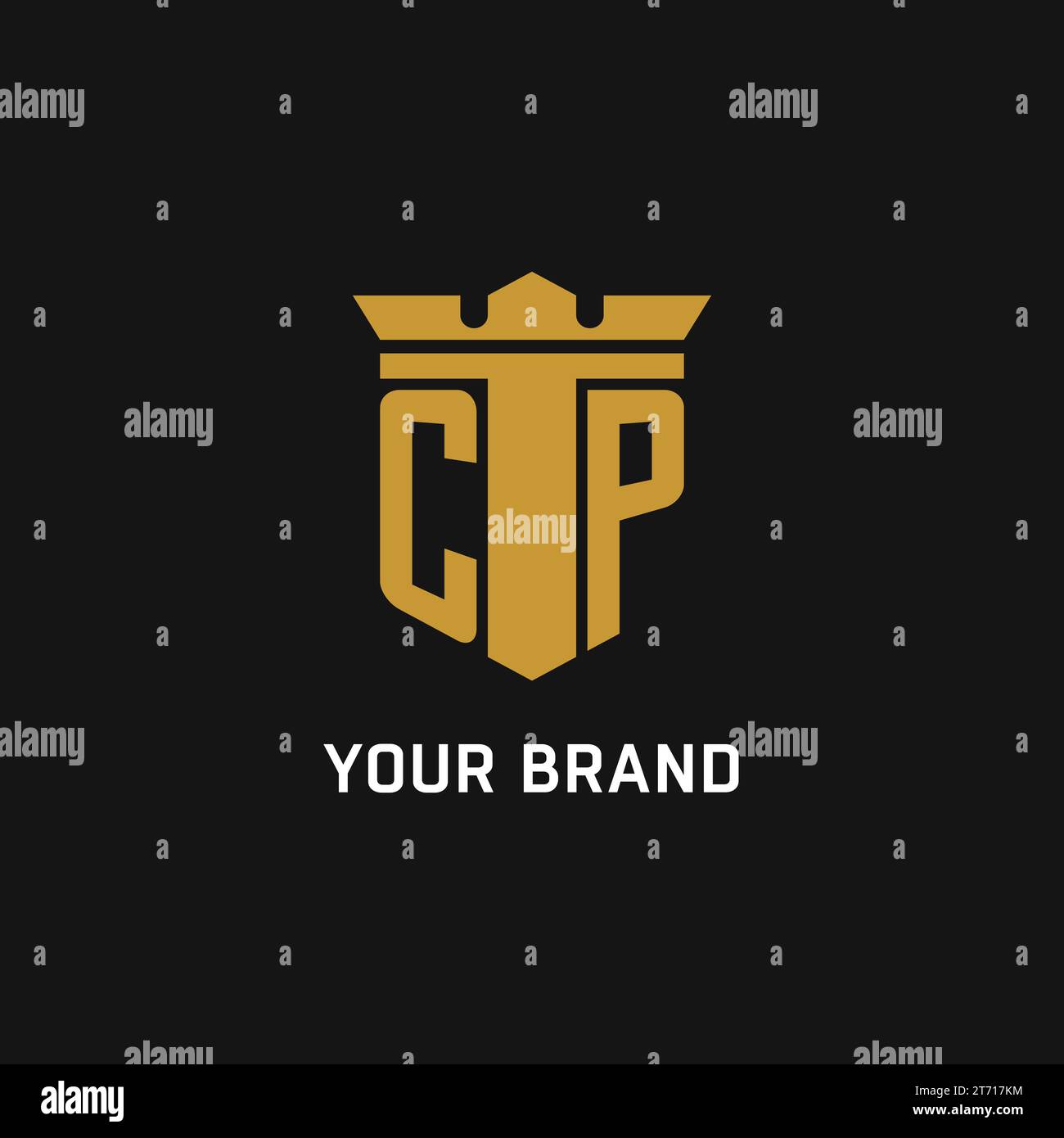 Logo initial CP avec des idées de conception de style bouclier et couronne Illustration de Vecteur