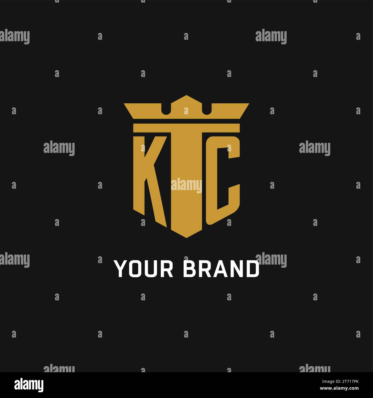 Logo initial KC avec des idées de conception de style bouclier et couronne Illustration de Vecteur
