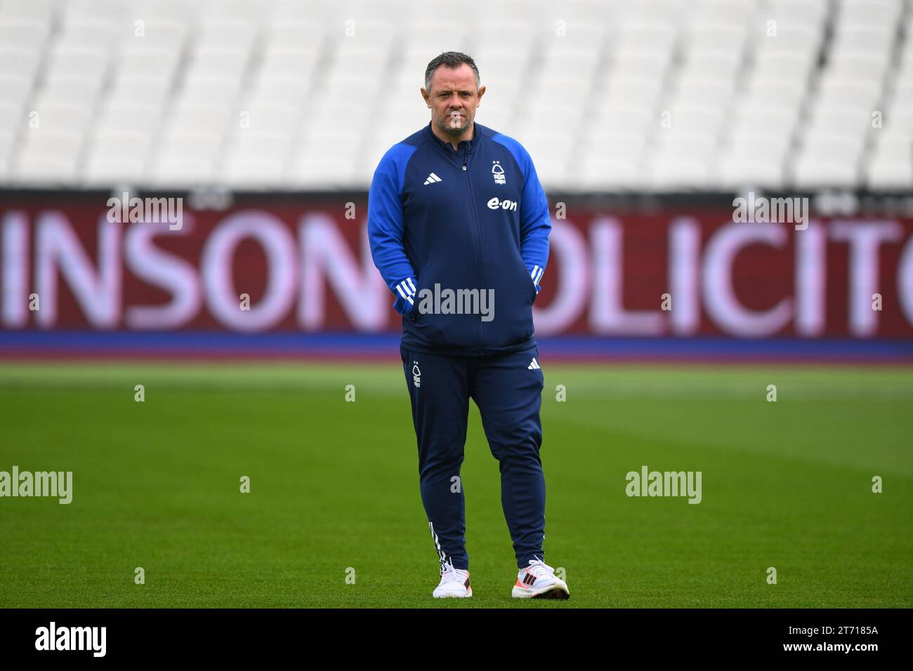 Londres, Royaume-Uni. 12 novembre 2023. Andy Reid, entraîneur de Nottingham Forest, lors du match de Premier League entre West Ham United et Nottingham Forest au London Stadium, Stratford, le dimanche 12 novembre 2023. (Photo : Jon Hobley | MI News) crédit : MI News & Sport / Alamy Live News Banque D'Images