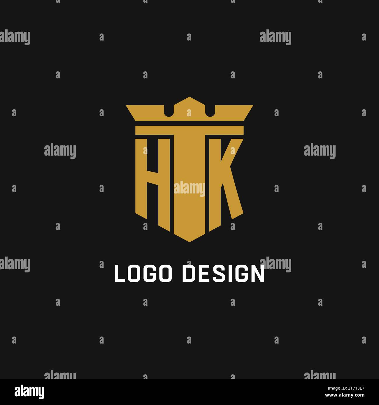 Logo initial HK avec des idées de conception de style bouclier et couronne Illustration de Vecteur