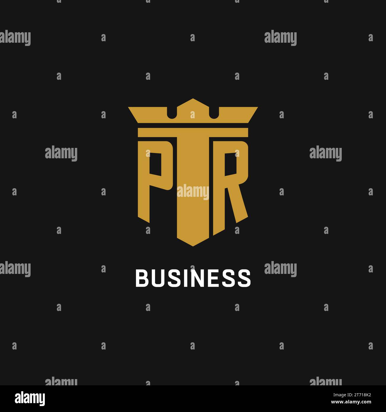 Logo initial PR avec des idées de conception de style bouclier et couronne Illustration de Vecteur