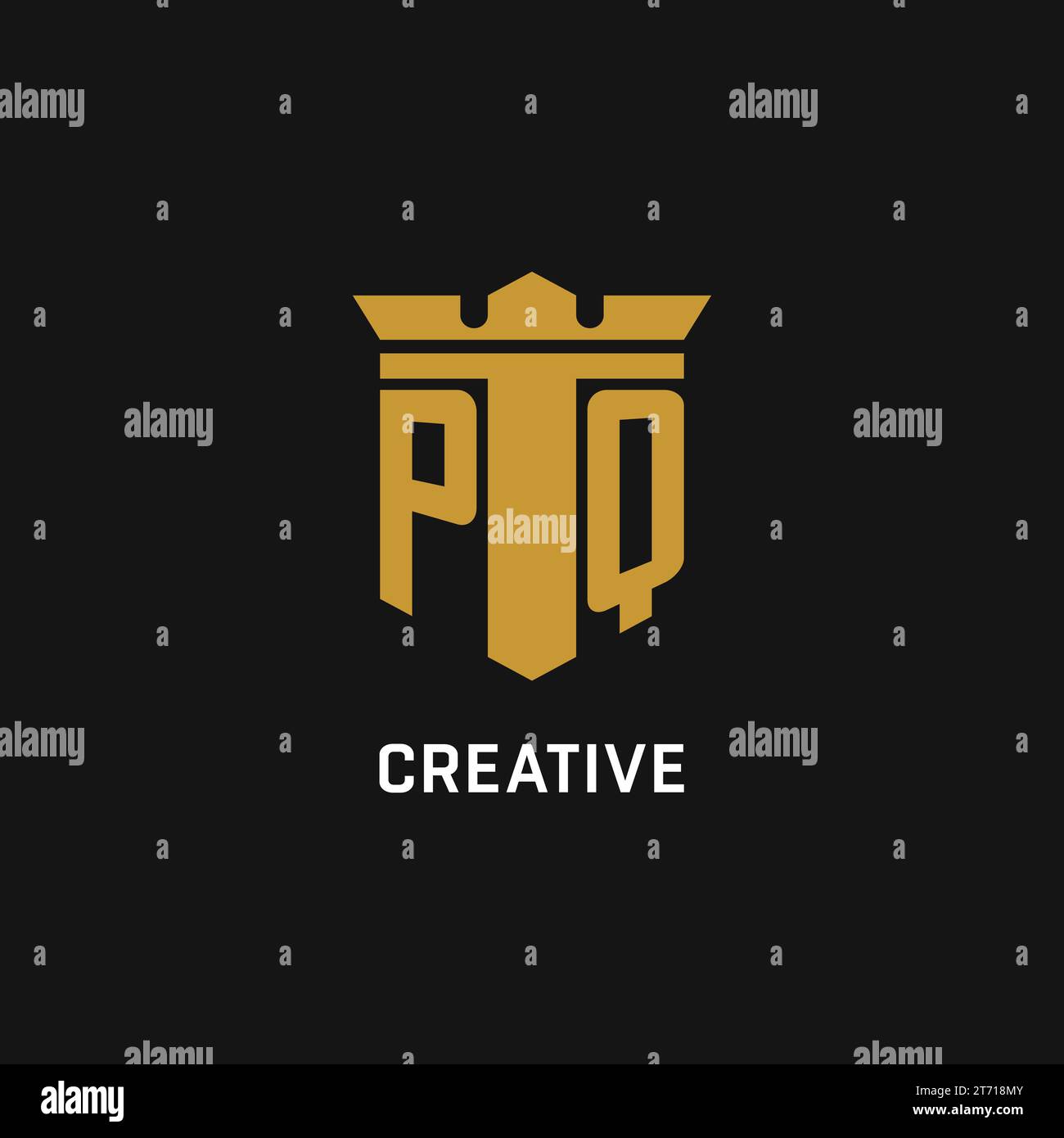 Logo initial PQ avec des idées de conception de style bouclier et couronne Illustration de Vecteur