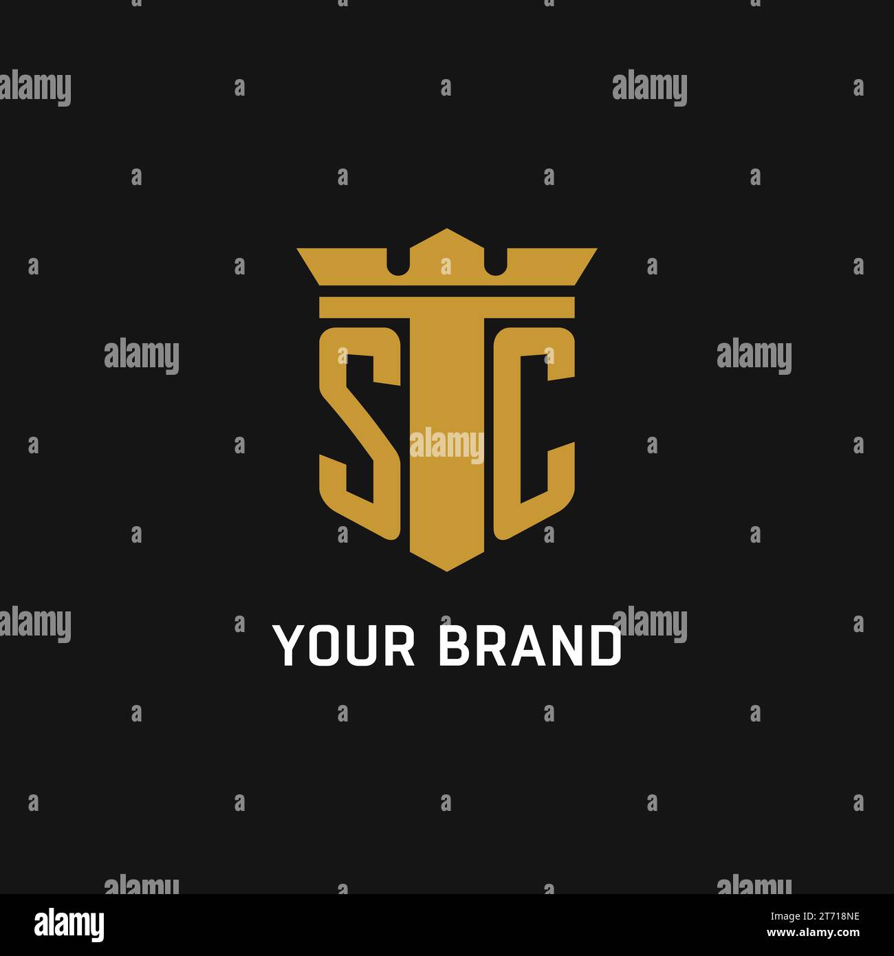 Logo initial SC avec des idées de conception de style bouclier et couronne Illustration de Vecteur