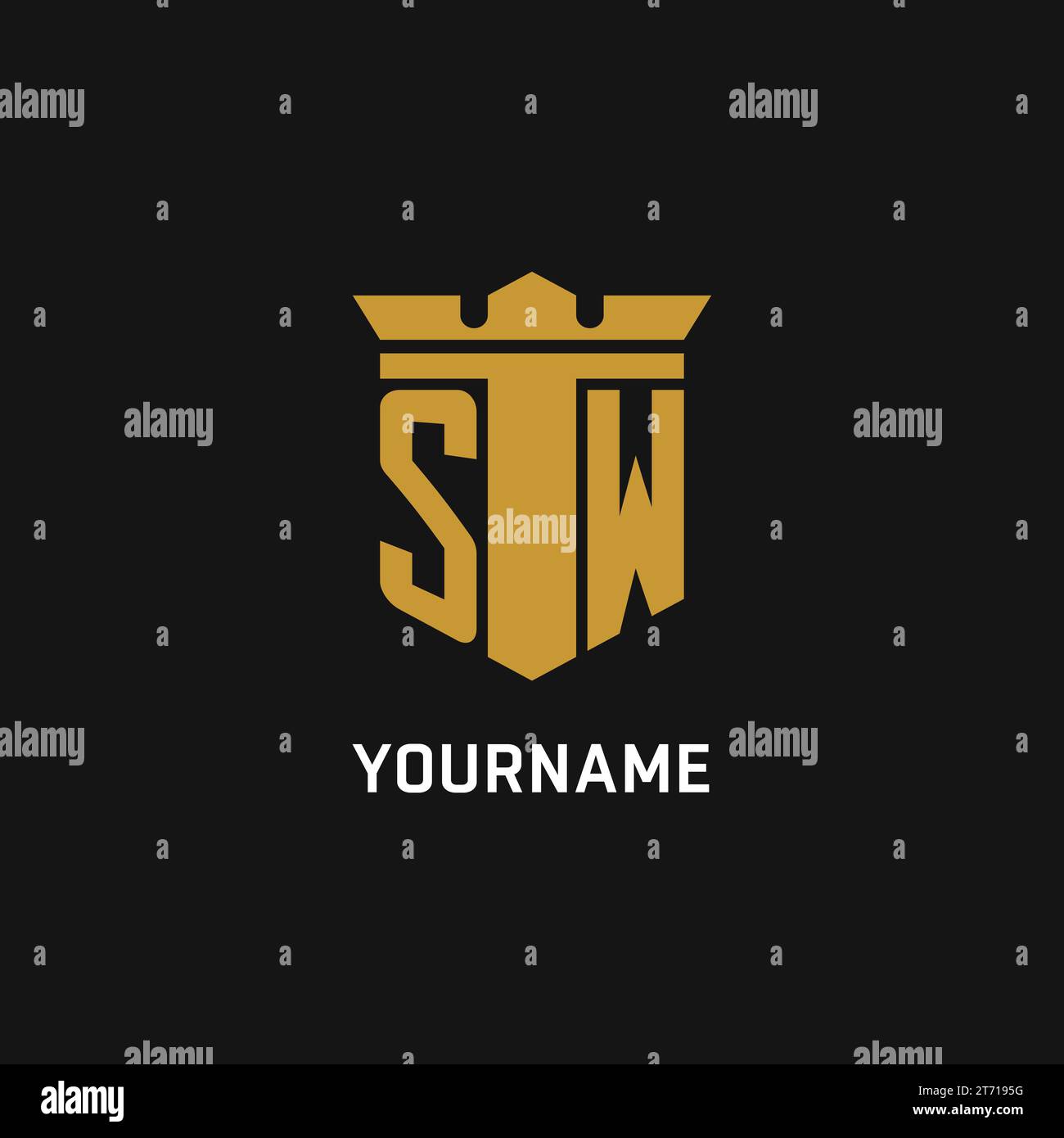 Logo initial SW avec des idées de conception de style bouclier et couronne Illustration de Vecteur