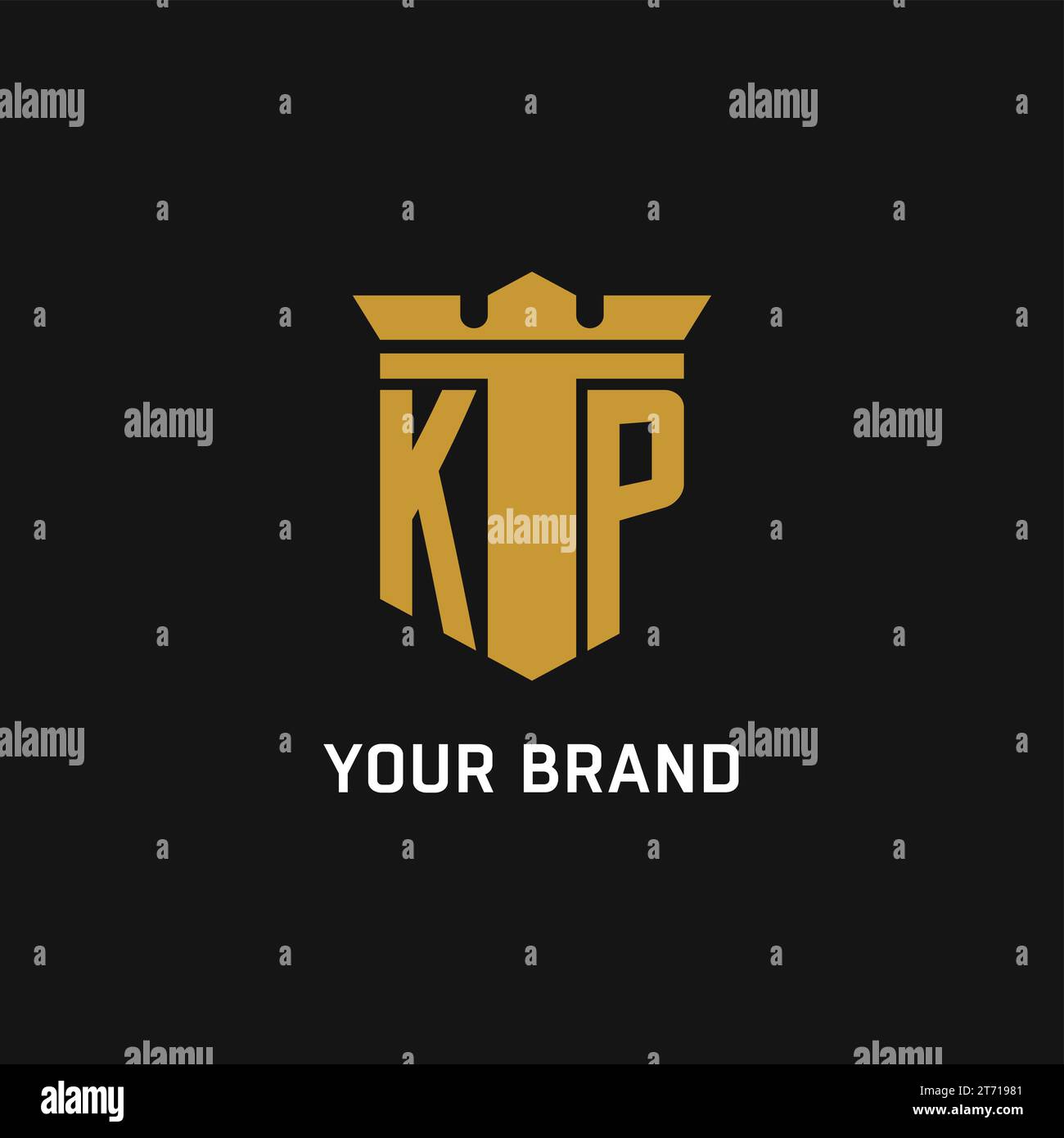 Logo initial KP avec des idées de conception de style bouclier et couronne Illustration de Vecteur