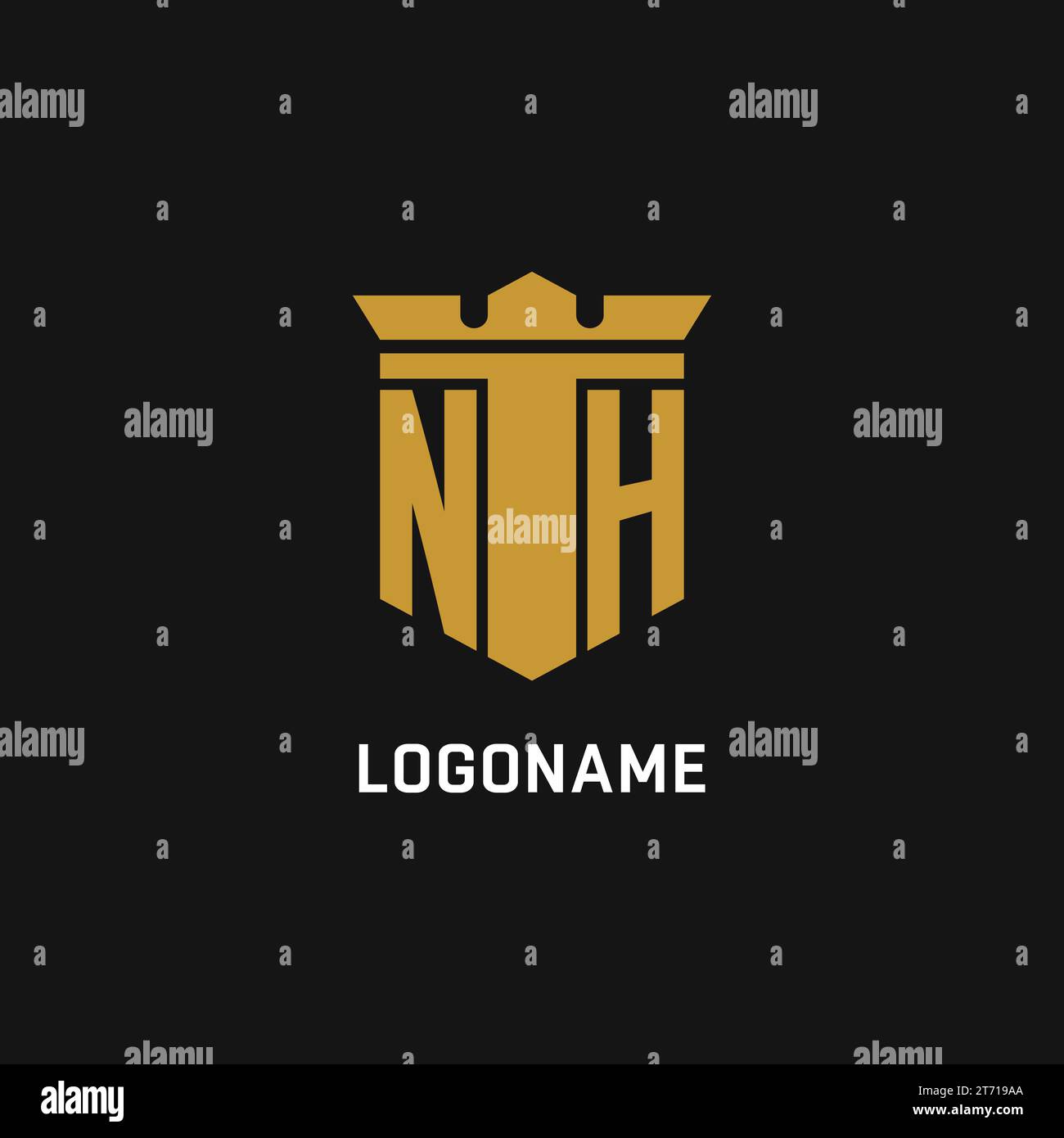 Logo initial NH avec des idées de conception de style bouclier et couronne Illustration de Vecteur