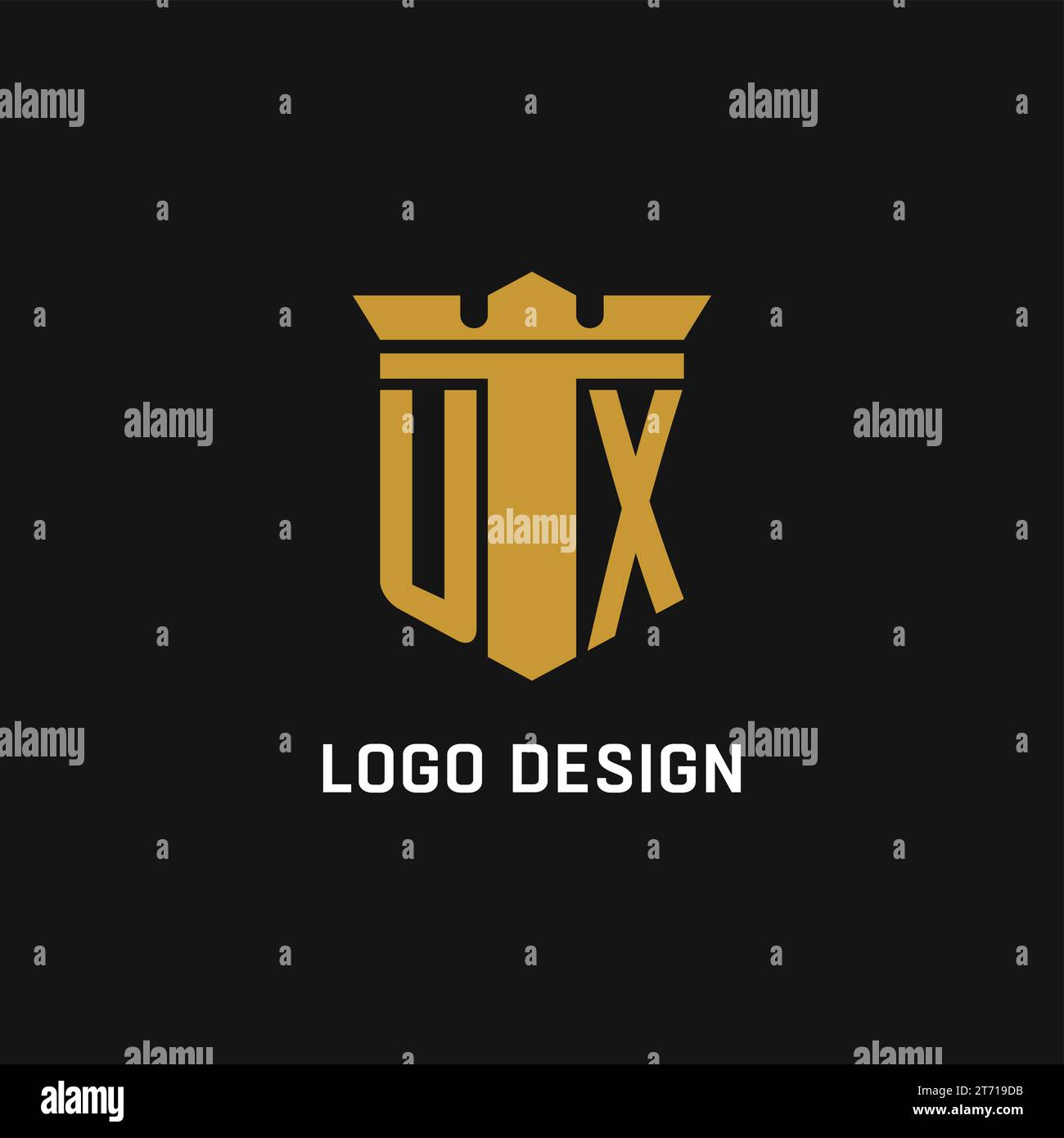 Logo initial UX avec des idées de conception de style bouclier et couronne Illustration de Vecteur