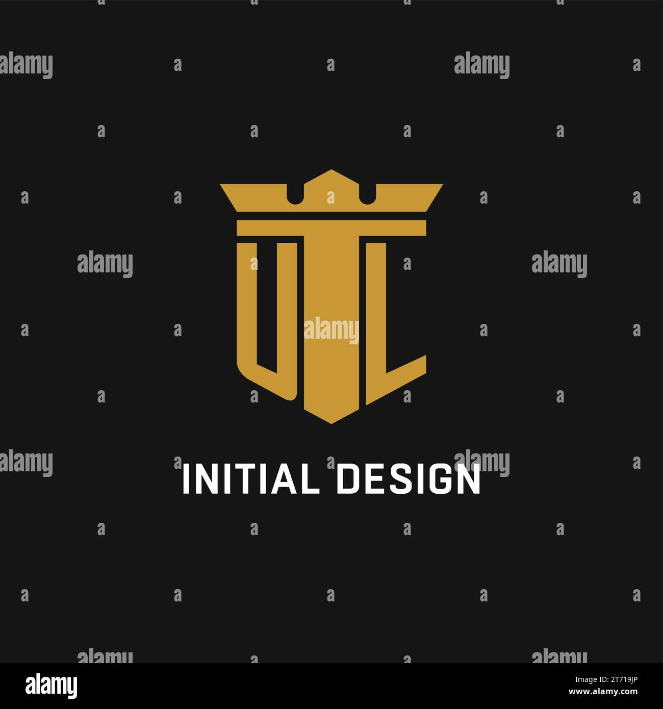 Logo initial UL avec des idées de conception de style bouclier et couronne Illustration de Vecteur