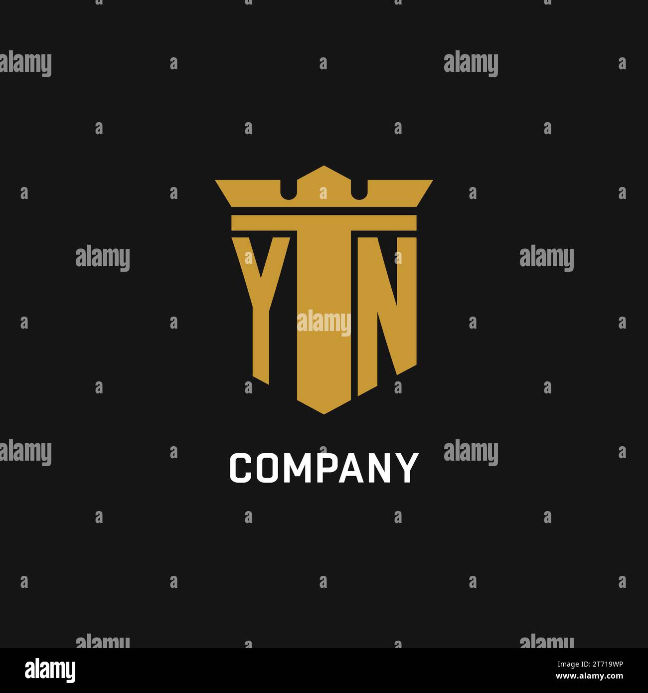 Logo initial YN avec des idées de conception de style bouclier et couronne Illustration de Vecteur
