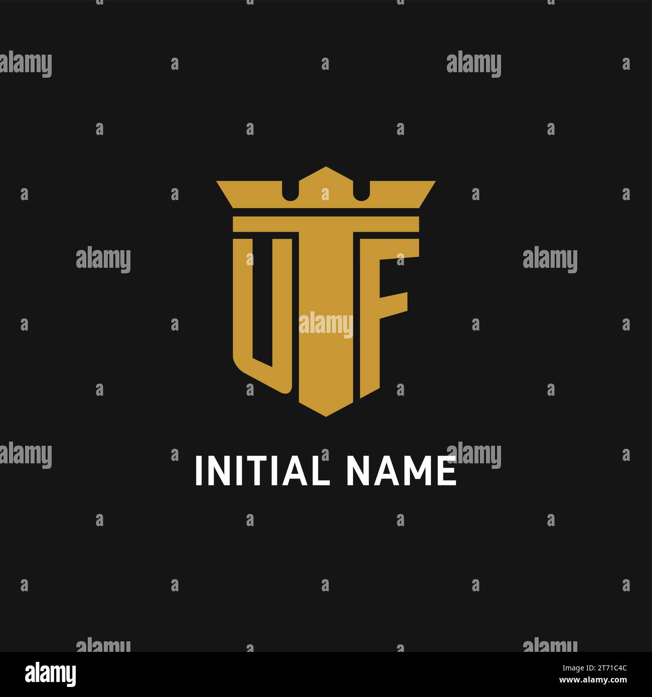 Logo initial UF avec des idées de conception de style bouclier et couronne Illustration de Vecteur