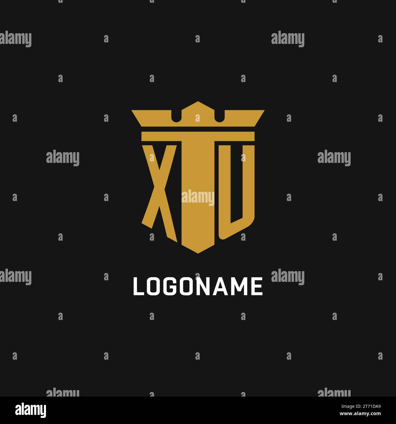 Logo initial XU avec des idées de conception de style bouclier et couronne Illustration de Vecteur