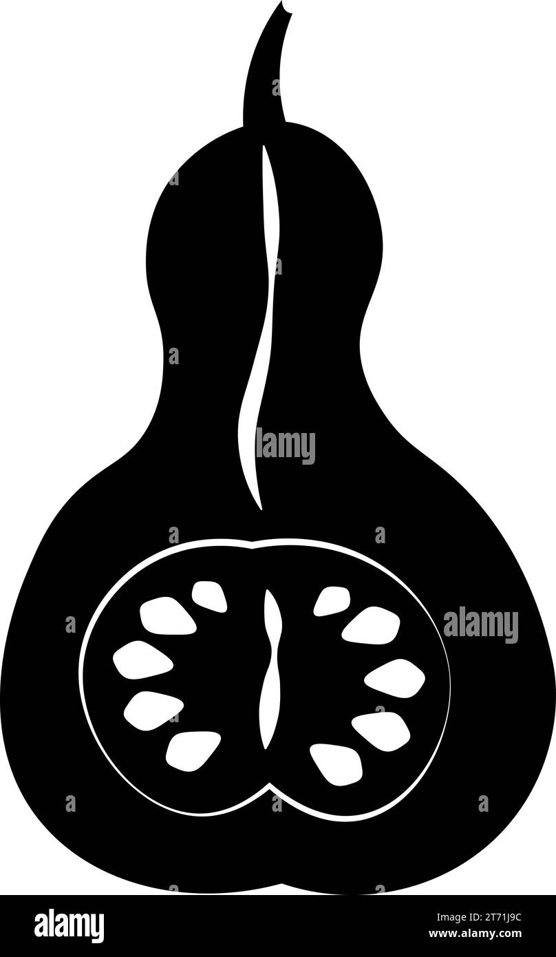 Silhouette de citrouille coupée moitié, élément de décoration de table festive jour de Thanksgiving. Symbole de vacances demi-contour courgettes. Vecteur de forme noire simple Illustration de Vecteur