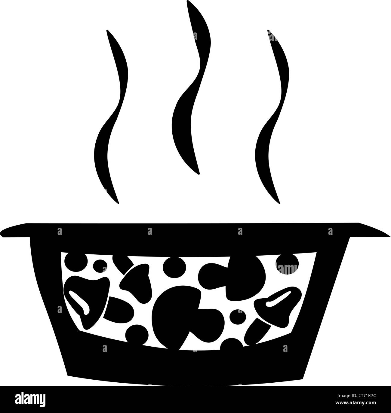 Silhouette de bol de soupe aux champignons, élément de décoration de table festive de Thanksgiving Day. Symbole des fêtes du contour du bol à soupe. Vecteur de forme noire simple Illustration de Vecteur