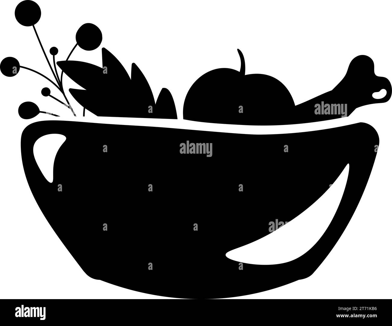 Silhouette de bol de nourriture de vacances, élément de décoration de table festive jour de Thanksgiving. Bol de contour de nourriture symbole de vacances. Forme noire simple vect Illustration de Vecteur